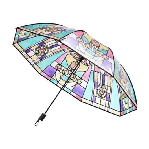 Generic ombrello trasparente dipinto a mano | ombrello vintage in vetro colorato | ombrello pieghevole automatico | elegante ombrello pieghevole per fidanzata, colleghi, bambini, moglie, amici, automa