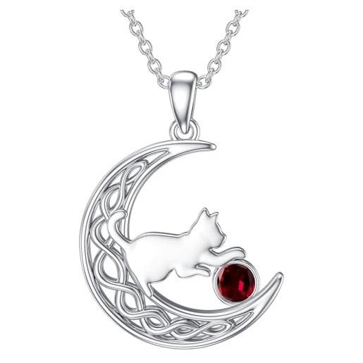 Collana Argento 925 Gatto Ciondolo, Gioielli per Donna Luna e Gatto Ciondolo