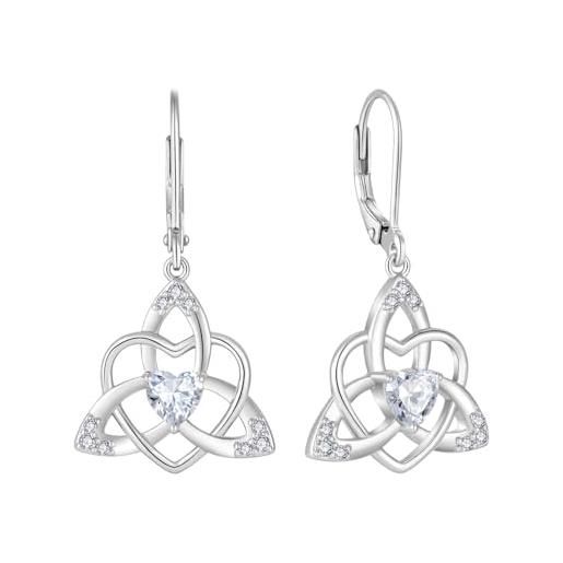 QKEPCY Set Gioielli Cuore Cristallo Nodo Celtico Collana Orecchini Anello Argento Zirconia Cubica Elegante Donna
