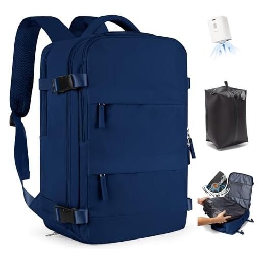 Zaino Da Viaggio Impermeabile 25L Uomo Donna - Leggero Con Tasca Porta Computer E Tasche Laterali - Blu