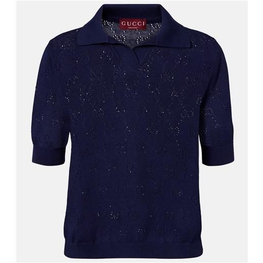 Gucci polo in pointelle gg in seta e cotone