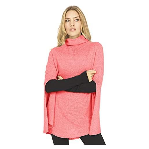 Marine Cashmere - poncho in misto cashmere da donna con collo alto e spacchi laterali, delicato e morbido filato in cashmere, made in italy (rubine red)