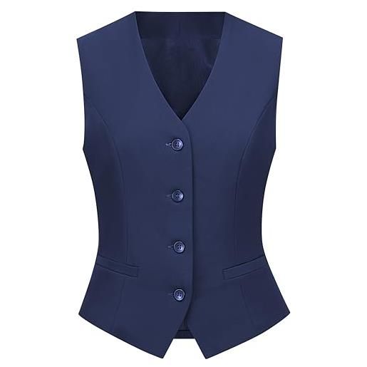 Gowjog gilet da donna senza maniche, con scollo a v, bottoni, business, casual, elegante, per lavoro, ufficio, feste, blu mare, m