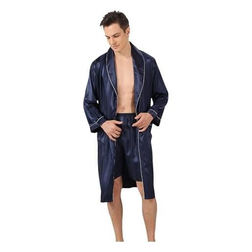Accappatoio da uomo in raso leggero a maniche lunghe in seta con pantaloncini set spa kimono pigiameria, castano, M