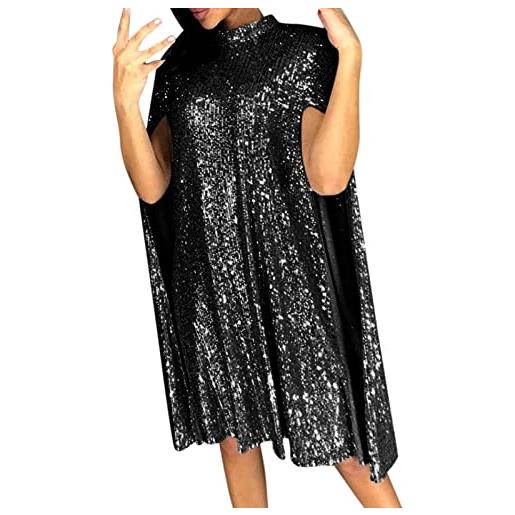 Generic abito da cocktail da donna elegante corta maniche linea a estivo maxi abito vestiti della cena e cerimonia abito da ospite maniche a volant gonna donna taglie forti abiti da cena sposa (black, xxl)