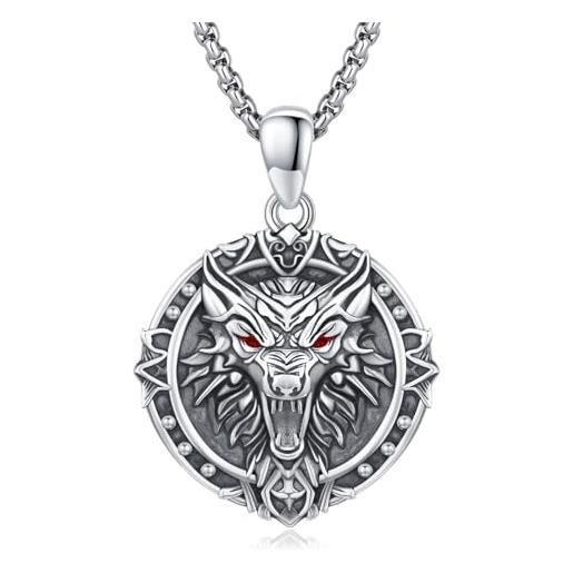 Collana Donna Con Ciondolo Lupo Vichingo In Argento Sterling E Opale Simulato