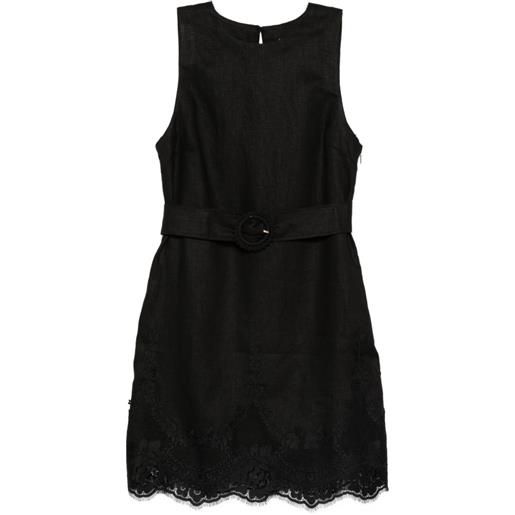 TWINSET abito corto in lino con pizzo - nero