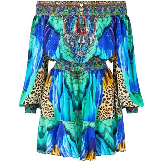 Camilla abito corto jungle flight con spalle scoperte - blu