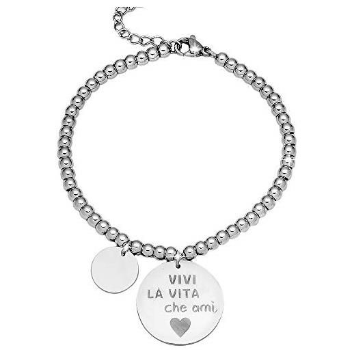 Beloved Bracciale da donna in acciaio Emozionale - frasi, pensieri, parole con charms - incisione su due lati - colore silver (MOD 21 Silver