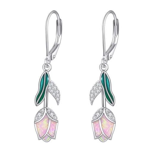 Orecchini a cerchio in argento sterling 925 / Orecchini a cerchio a forma di tulipano / Gioielli moderni / Pendenti e pendenti unici - Italia