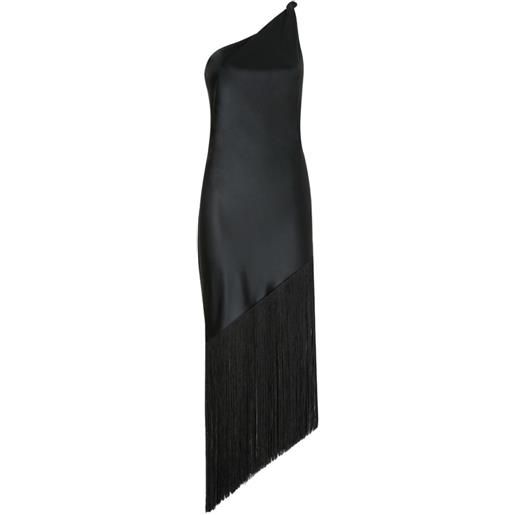 PINKO abito monospalla con frange - nero