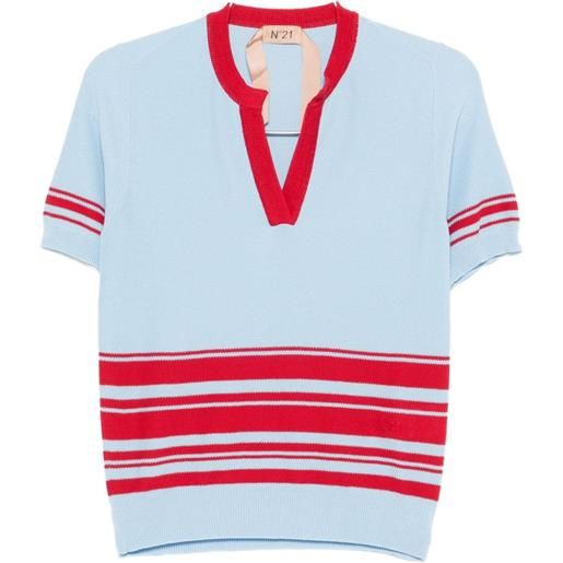 Nº21 top a righe con scollo a v - blu