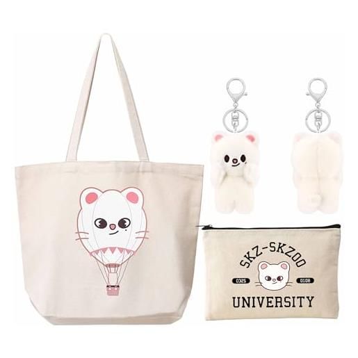 KASENFASHION harajuku fan set - streetwear unisex harajuku pacchetto regalo con portachiavi, borsa a tracolla e borsa cosmetica per fan, beige-d, 45*35*15cm, beauty case