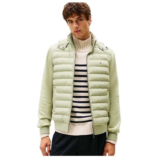Tommy Hilfiger uomo felpa con cappuccio e zip mix media hooded zip through giacca trapuntata, verde (earth sage), s