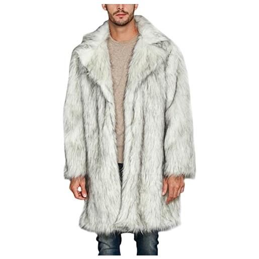 Duohropke cappotto di pelliccia da uomo lungo cappotto di pelliccia sintetica peluche giacca invernale caldo cappotto pelliccia giacca a maniche lunghe risvolto finta pelliccia giacca cardigan sciolto