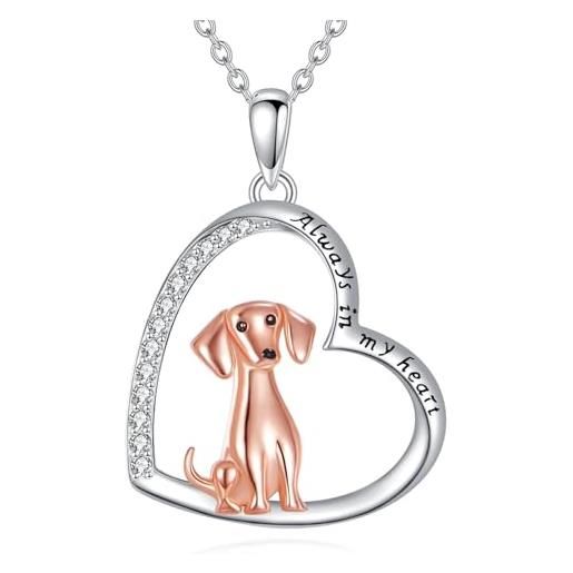 Collana Bassotto In Argento 925 Con Ciondolo A Cuore – Zirconia – Regalo Per Amanti Dei Cani