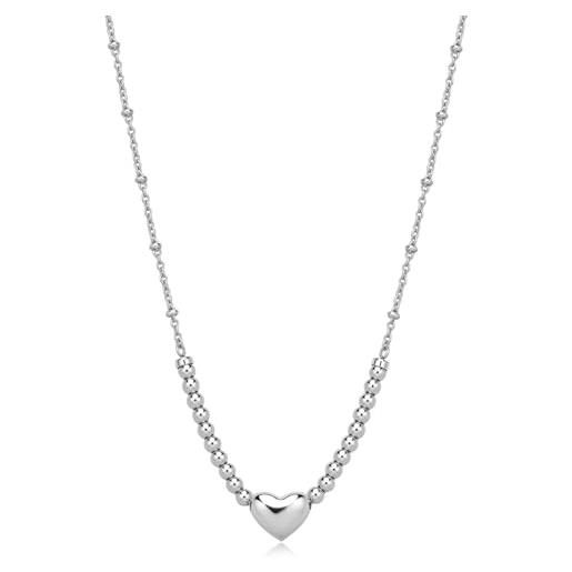 S'Agapõ Collana Girocollo Donna Acciaio 316L Con Cristalli E Cuori - Collezione Aurora, SAR38, Ipoallergenica, Made In Italy