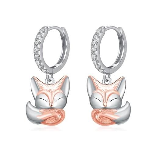Orecchini Piccoli Carini Argento Orecchini A Forma Di Volpe In Argento 925 Ipoallergenico - Regalo Per Bambine, Ragazze E Donne Gioielli Per Ragazze