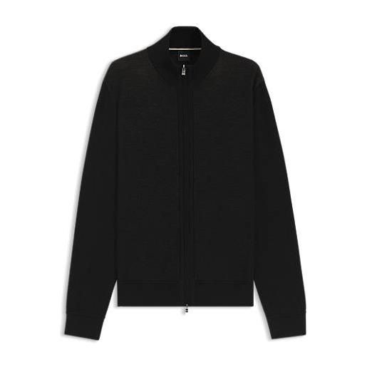 BOSS cardigan in lana vergine con zip, nero