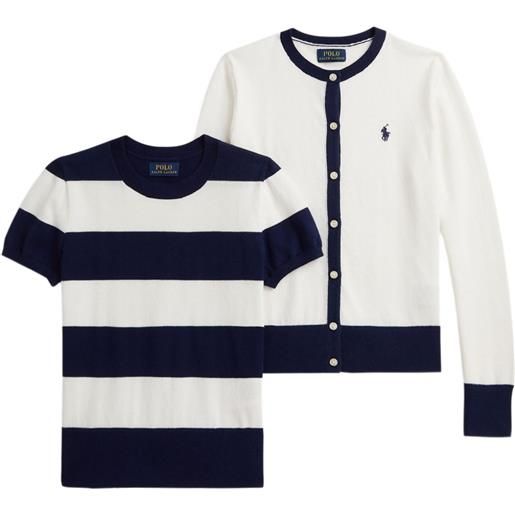 POLO RALPH LAUREN KIDS set cardigan a righe - bianco