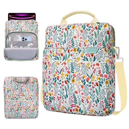 TiMOVO borsa custodia 13 pollici per mac. Book air, mac. Book neo, i. Pad air 13 m3 2025, i. Pad pro 13/12.9, galaxy tab s9+/s10+/s9 fe plus 12.4, tracolla e ganci in metallo, fiori