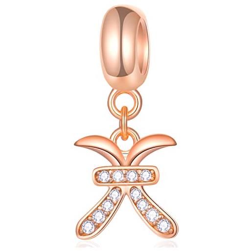 GLOWDAS pesci zodiac sign charms si adatta a pandora basic bracelet - ciondolo collana in argento sterling 925 in oro rosa, 12 oroscopo dangle cz birthstone beads, regali di compleanno per figlia/figlio