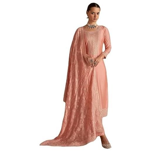Abito Salwar Anarkali Rangita Per Donna: Completo Di Kurti E Pantaloni In Seta Stampata, Taglie Forti - 3