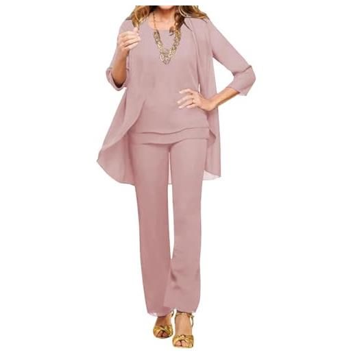 shownicer completo donna elegante tailleur 3 pezzi set madre della sposa abiti pantaloni in chiffon completi da cerimonia festa set taglia grande abbigliamento per matrimoni a blu1 xl