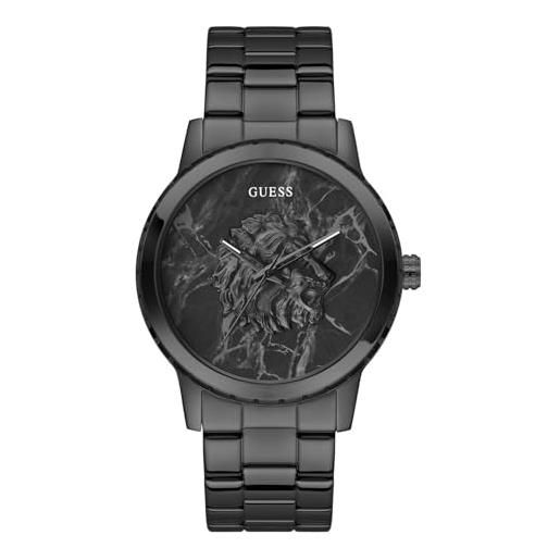 Orologio GUESS Uomo 46mm – Cassa In Acciaio, Cinturino In Silicone Nero, Cristalli Baguette, Multifunzione