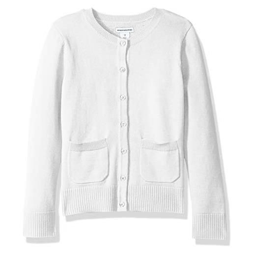 Amazon Essentials cardigan a girocollo vestibilità aderente stile uniforme bambine e ragazze, bianco, 6-7 anni