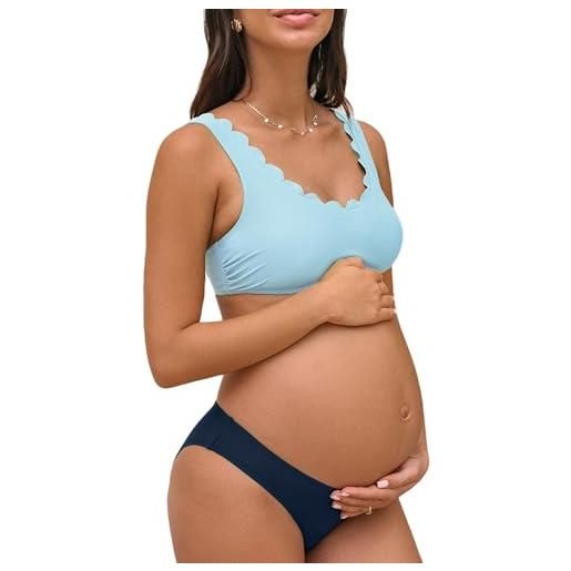 CUPSHE costume da bagno premaman da donna set bikini scollo a u bordo ondulato vita bassa bikini costume da bagno intero premaman, m