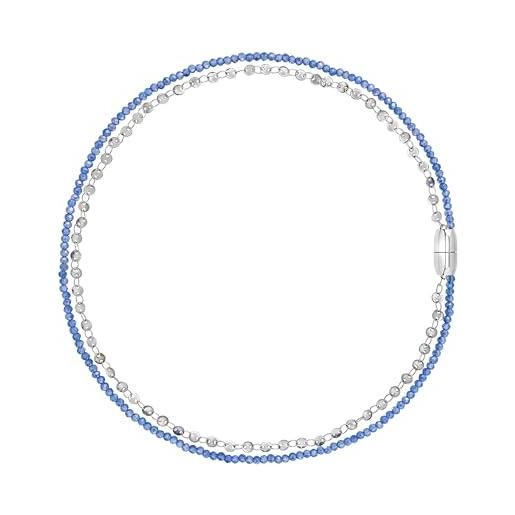 COOLSTEELANDBEYOND - Collana Statement Donna, Girocollo Choker In Lega Con Perline Cristallo E Catena Intrecciata, Chiusura Magnetica, Colori Blu E Nero, 52 Cm, 51g
