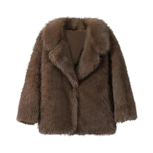 DAIHAN donna cardigan a pelo lungo di giacca a vento oversize trench in pelliccia finta taglie forti media lunghezza colletto a risvolto cappotto in pelliccia sintetica caffè 3xl