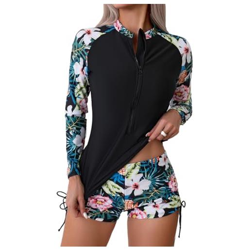 Costume da bagno da donna a due pezzi Rash Guards a maniche lunghe