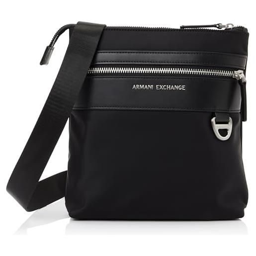 Armani Exchange las vegas, metal logo, zipped pocket, borsa messenger uomo, nero