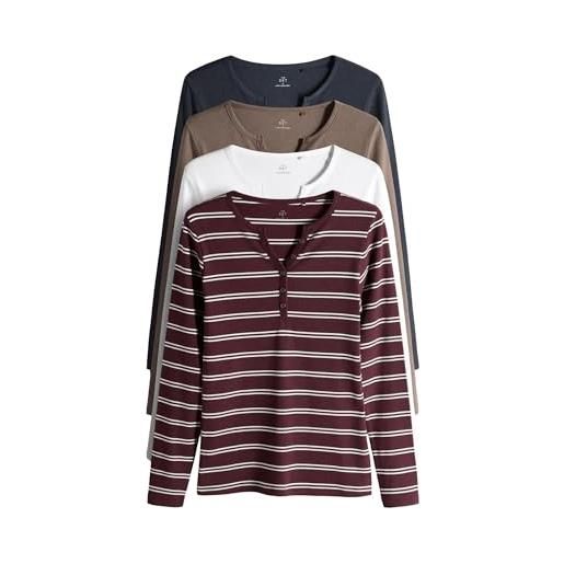 THE SET donne confezione da 4 maglie serafino a coste a maniche lunghe berry/stripe/pink/white s