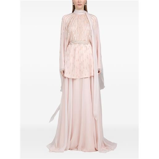 Dina Melwani abito lungo con perline - rosa