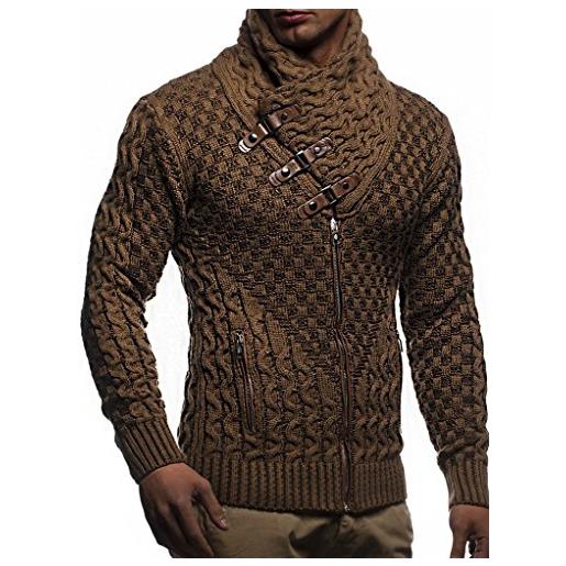 Leif Nelson cardigan da uomo con chiusura lampo, vestibilità normale, cardigan da uomo in design a maniche lunghe, ideale per look casual e da lavoro, marrone cammello, xxxl