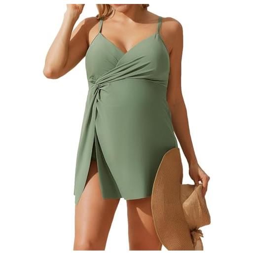 Maacie costume da bagno premaman intero con pantaloncini imbottiti, verde militare, m