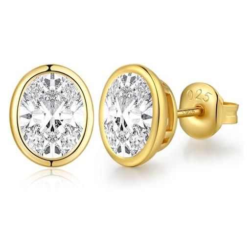 Jiahanzb orecchini a bottone con zirconi cubici in argento sterling 925 taglio ovale orecchini con diamanti simulati gioielli con zirconi ipoallergenici regali per donna uomo oro 5 mm