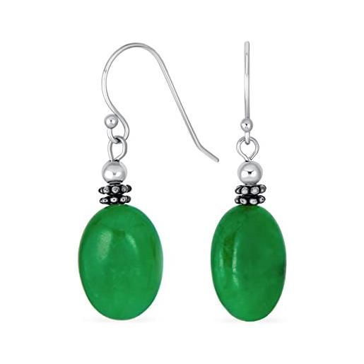 Orecchini A Clip Placcati Argento Con Giada Verde - Drop Artigianali UK