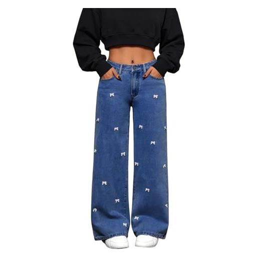 Generico jeans donna baggy con brillantini vita alta pantaloni denim con strass vintage larghi pantalone glitter comodi gamba larga jeans trousers wide leg fit brillantini eleganti pantapalazzo