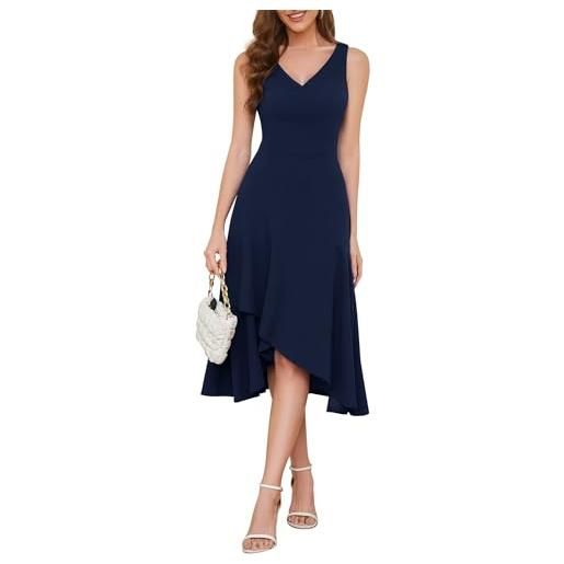 Aupuls abiti formali midi con scollo a v per abito da sposa alto basso 2026, marina militare, s