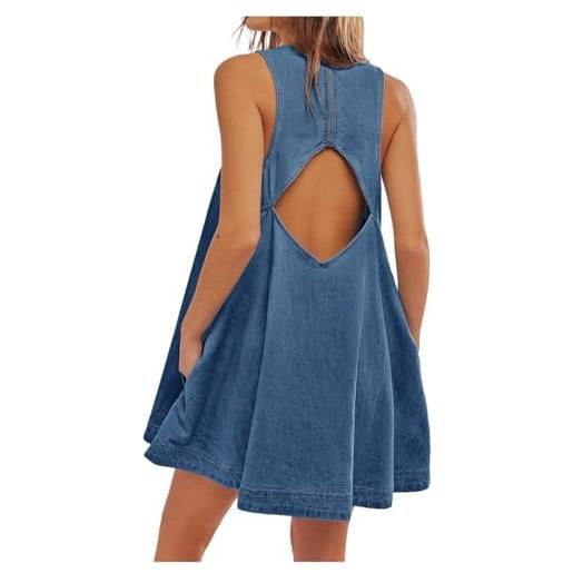 Generisch 2025 mini abito jeans senza maniche da donna in estate con tasche, abito casual jeans per tutti i giorni abiti blu, blu, m