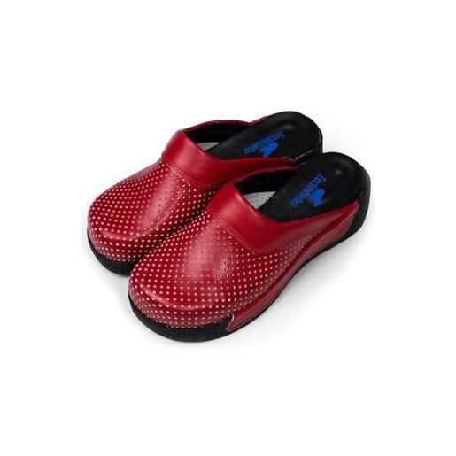 terlik sabo ortopedik terlik terlik sabo zeppa suola st024 zoccoli in pelle pantofole sabot scarpe, donna, rosso nero, eu 39