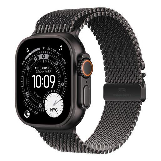 Apple - watch ultra 3 gps + cellular 49mm cassa titanio nero con loop in maglia milanese titanio nero - large