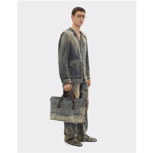Ferrari duffle bag in denim acidato e pelle - male borse e accessori da viaggio blu denim os