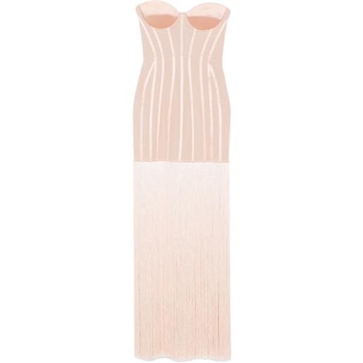 Elisabetta Franchi abito lungo con frange - toni neutri