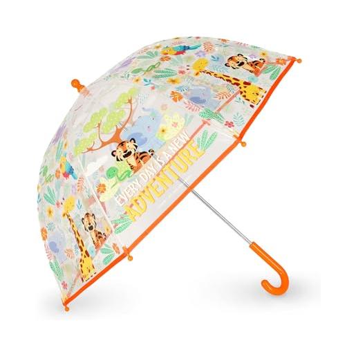 Legami - ombrello per bambini dancin' in the rain, tema jungle, struttura antivento, apertura manuale, chiusura in tessuto con spazio per nome, impugnatura a gancio, 73x65 cm