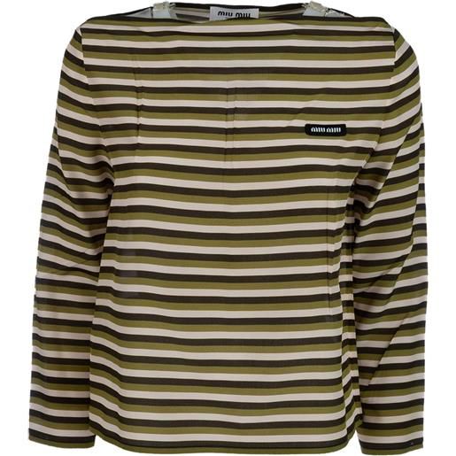Miu Miu t-shirt a righe con applicazione - verde